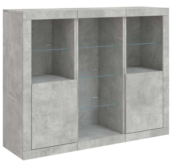 VidaXL LED-es Tálalószekrény Hármas Szett - Beton Szürke - 123x37x100cm