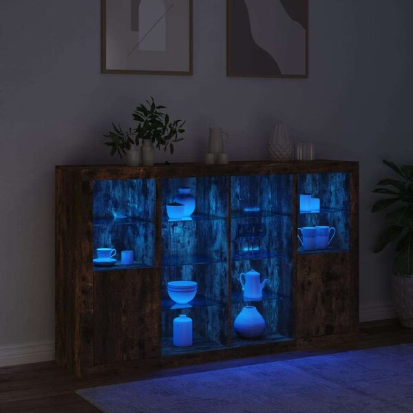 VidaXL LED-es Tálalószekrény - Füstös Tölgy - 163cm
