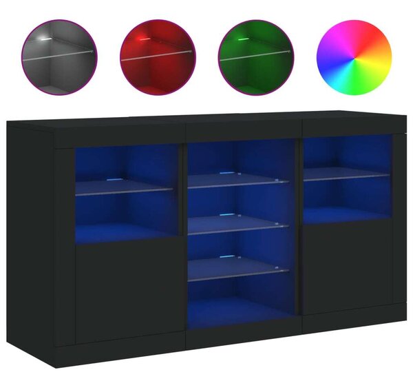 VidaXL LED-es Tálalószekrény - Fekete - 123x37x67 cm