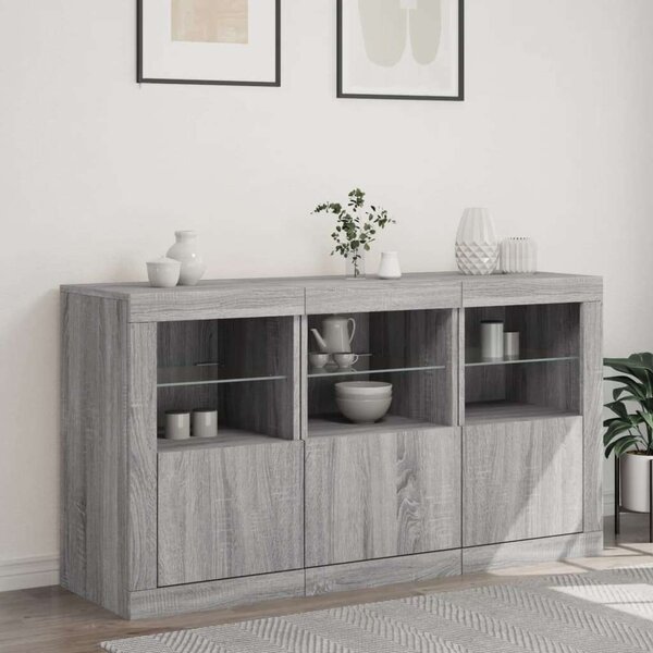 VidaXL szürke sonoma tálalószekrény LED-világítással 123 x 37 x 67 cm