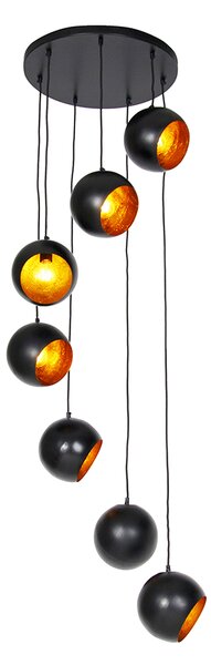 Függesztett lámpa fekete, arany belsővel 7 lámpás - Crooked Cluster