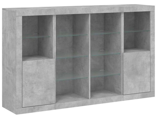 VidaXL LED-es Tálalószekrény Szett - Beton Szürke - 163cm