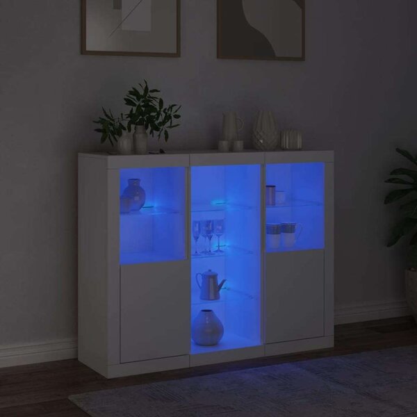 VidaXL LED-es Tálalószekrény Szett - 3 db, Fehér