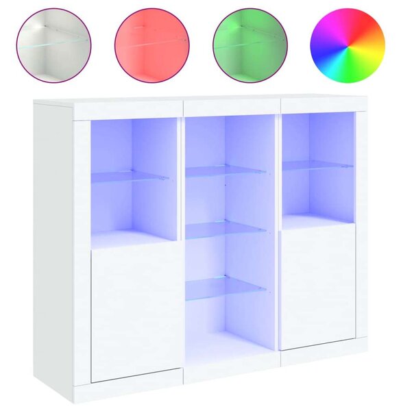VidaXL LED-es Tálalószekrény Szett - 3 db, Fehér