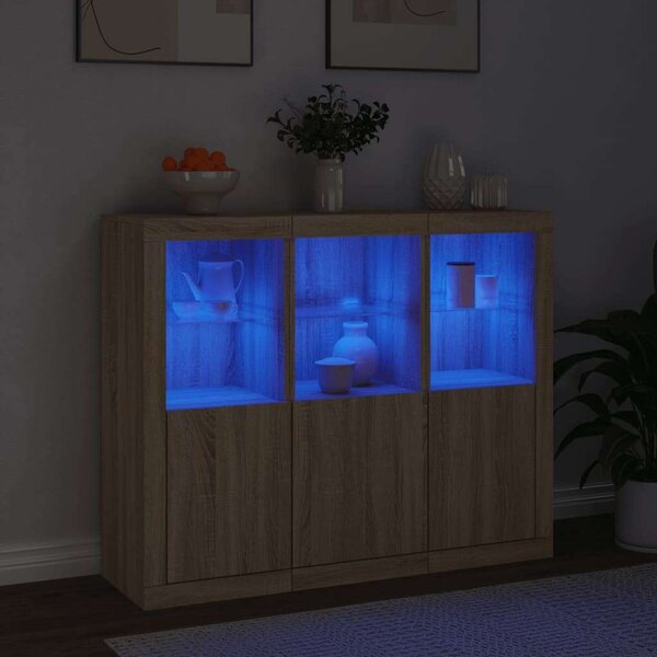 VidaXL LED-es Tálalószekrény Szett - Sonoma Tölgy - 123x37x100cm