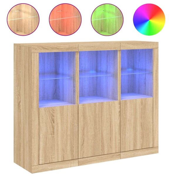 VidaXL LED-es Tálalószekrény Szett - Sonoma Tölgy - 123x37x100cm