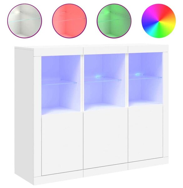 VidaXL LED-es Tálalószekrény Hármas Szett - Fehér - 123x37x100cm