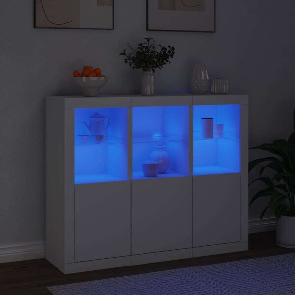 VidaXL LED-es Tálalószekrény Hármas Szett - Fehér - 123x37x100cm
