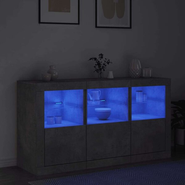 VidaXL LED Tálalószekrény - Betonszürke - 123x37x67cm