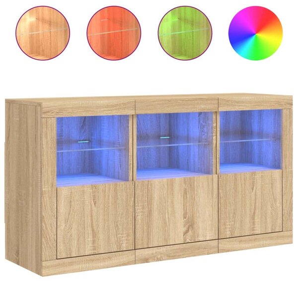 VidaXL LED-es Tálalószekrény - Sonoma Tölgy - 123x37x67 cm