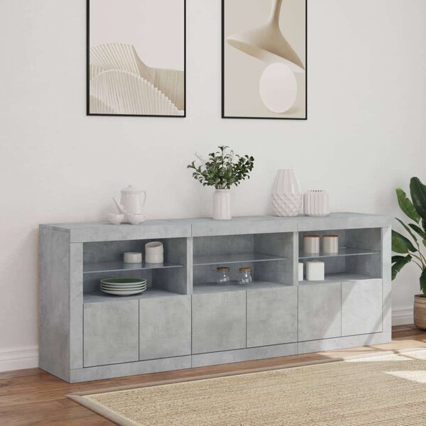 VidaXL LED-es Tálalószekrény - Betonszürke - 181,5cm