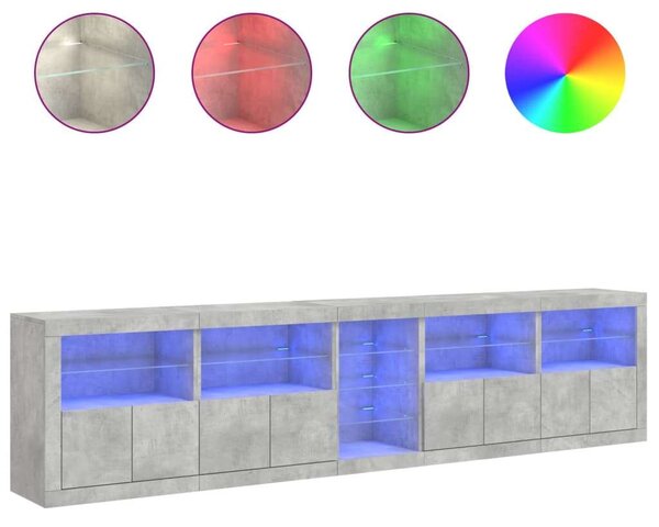 VidaXL Modern LED Tálalószekrény - Betonszürke - 283cm