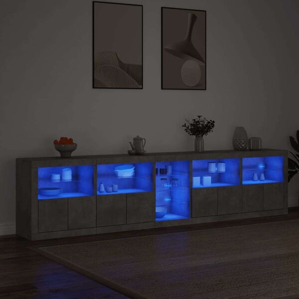 VidaXL Modern LED Tálalószekrény - Betonszürke - 283cm