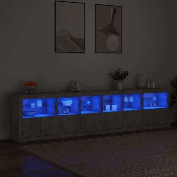 VidaXL LED-es Tálalószekrény - Betonszürke - 283cm