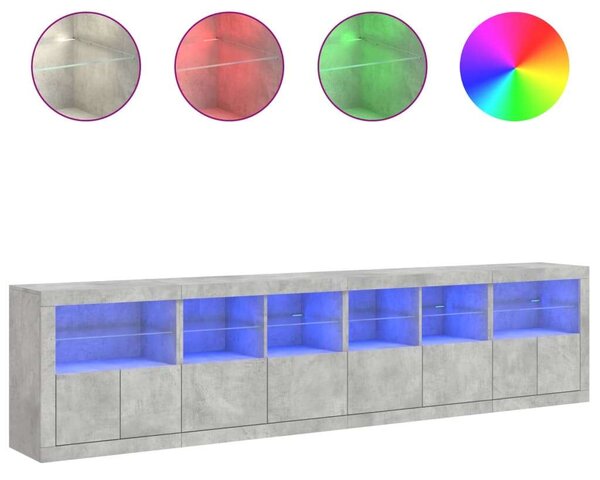 VidaXL LED-es Tálalószekrény - Betonszürke - 283cm