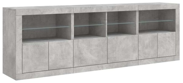 VidaXL Tálalószekrény - Beton Szürke - LED - 202cm