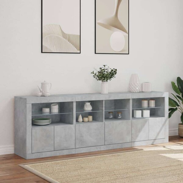 VidaXL Tálalószekrény - Beton Szürke - LED - 202cm