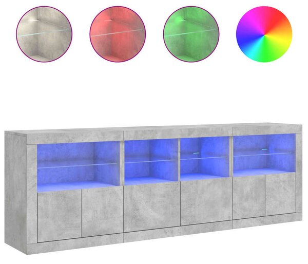 VidaXL Tálalószekrény - Beton Szürke - LED - 202cm
