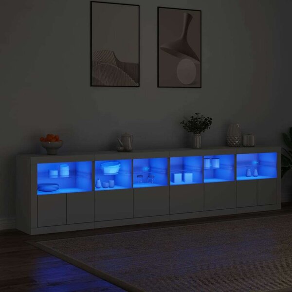 VidaXL Modern LED Tálalószekrény - Fehér - 283cm