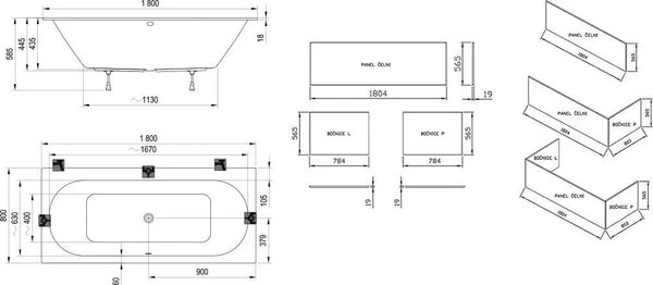 Akrilkád City Slim 180x80 fehér, csaplyuk furattal