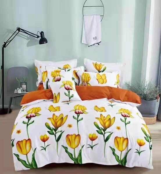 Ásóka sárga tulipános ágyneműhuzat pamut 3 részes 140 x 200 cm