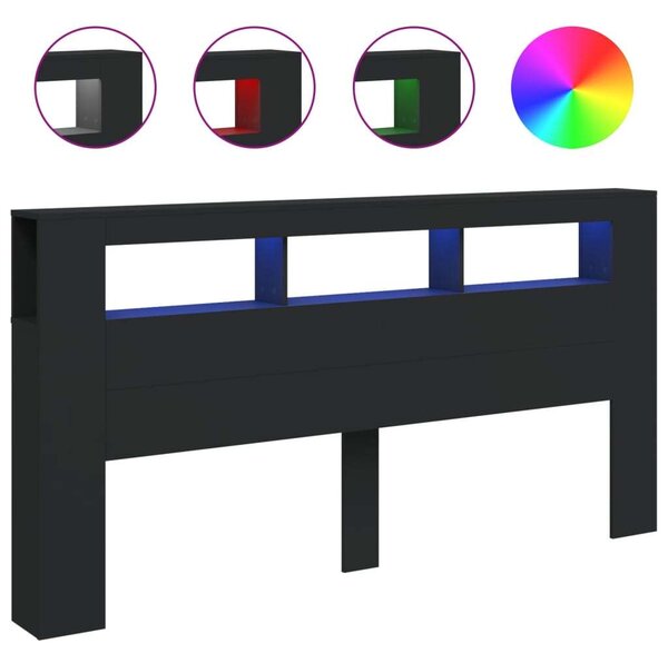 VidaXL LED Fejtámla Polcokkal - Fekete - 200cm