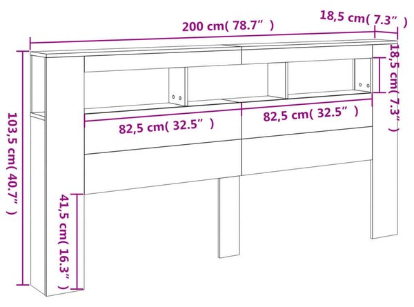 VidaXL szürke sonoma szerelt fa LED-es fejtámla 200 x 18,5 x 103,5 cm
