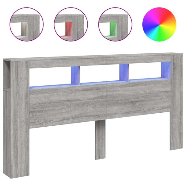 VidaXL szürke sonoma szerelt fa LED-es fejtámla 200 x 18,5 x 103,5 cm