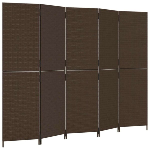 VidaXL 5-Paneles Polyrattan Térelválasztó - Barna - 245x180cm