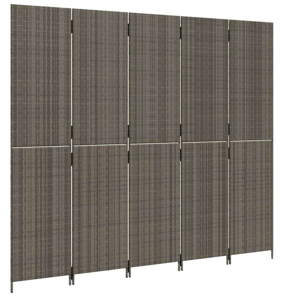 VidaXL 5-Panéles Polyrattan Térelválasztó - 245x200 cm - Szürke