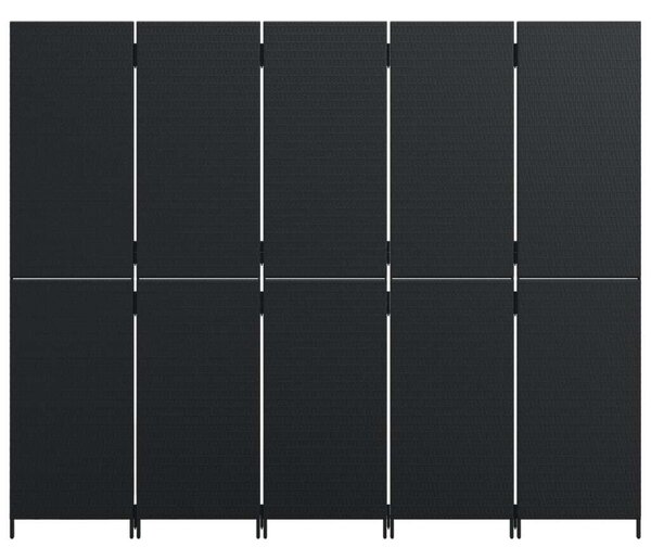 5-Panéles Polyrattan Térelválasztó - Fekete - 245x200cm