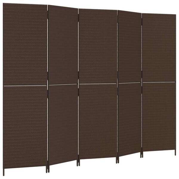 VidaXL 5-Paneles Polyrattan Térelválasztó - Barna - 245x180cm