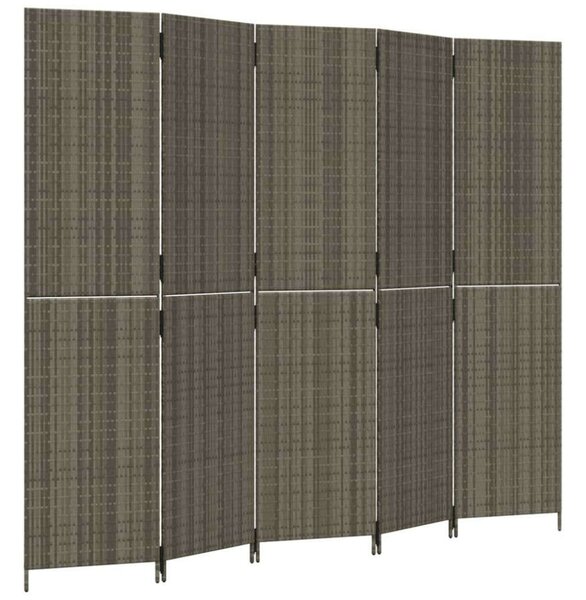 VidaXL 5-Panéles Polyrattan Térelválasztó - 245x200 cm - Szürke