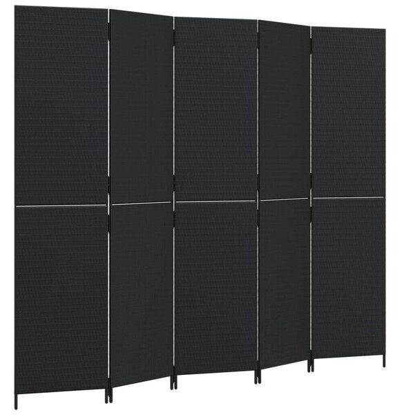 5-Panéles Polyrattan Térelválasztó - Fekete - 245x200cm