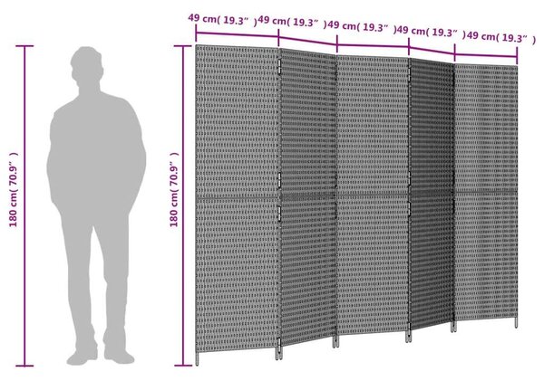 VidaXL 5-Paneles Polyrattan Térelválasztó - Barna - 245x180cm