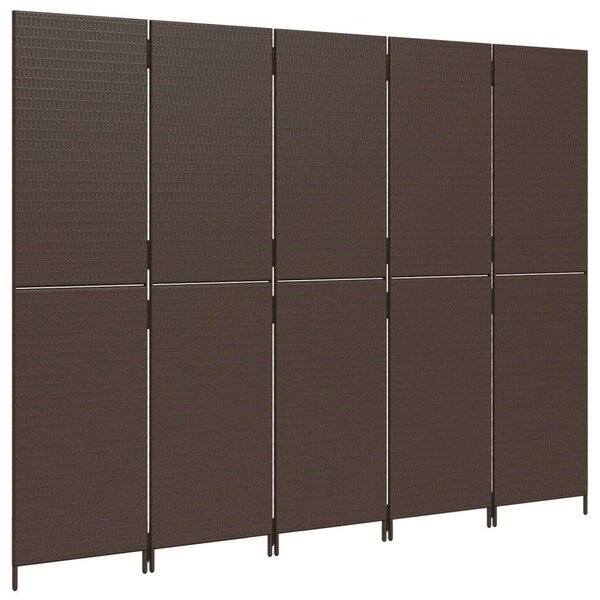 VidaXL 5-Paneles Polyrattan Térelválasztó - Barna - 245x180cm