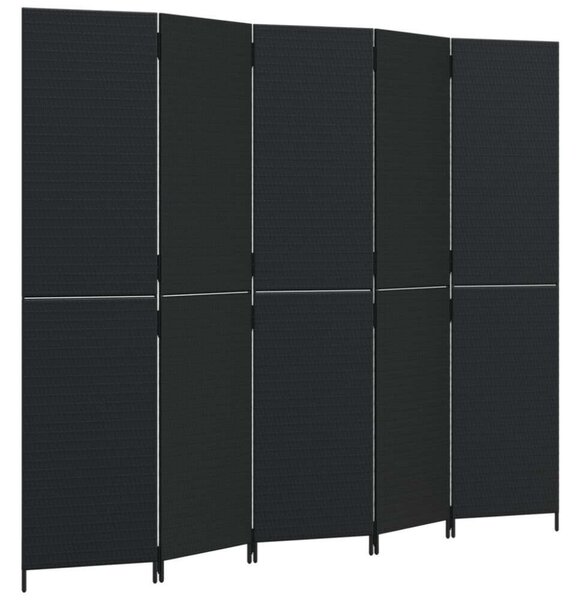 5-Panéles Polyrattan Térelválasztó - Fekete - 245x200cm