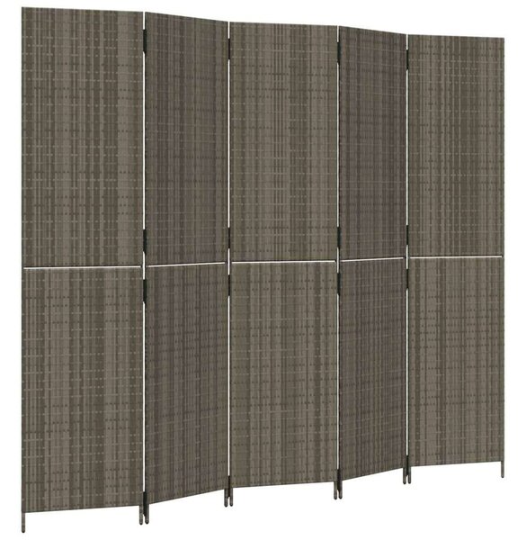 VidaXL 5-Panéles Polyrattan Térelválasztó - 245x200 cm - Szürke