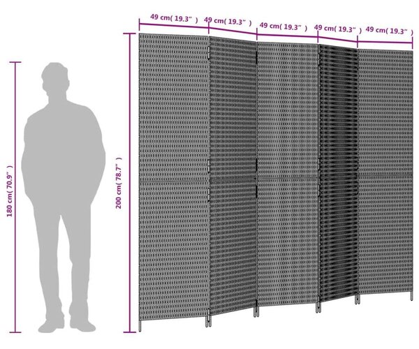 VidaXL 5-Panéles Polyrattan Térelválasztó - 245x200 cm - Szürke