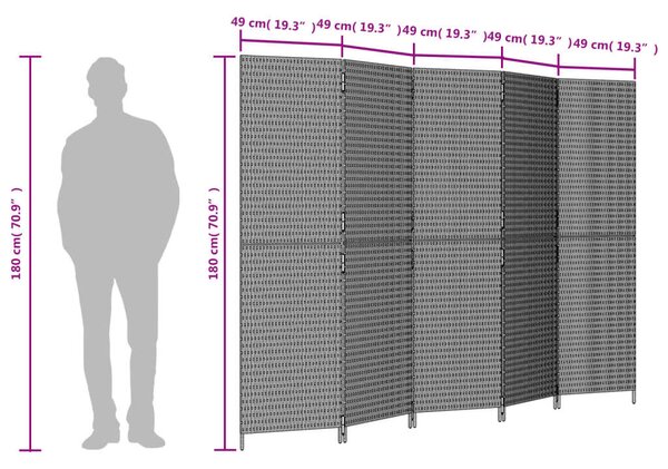 VidaXL Polyrattan Térelválasztó - Fekete - 5 Panél - 245x180cm