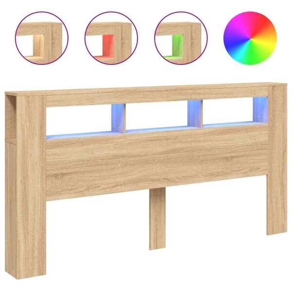 VidaXL sonoma-tölgy színű szerelt fa LED-es fejtámla 200x18,5x103,5 cm
