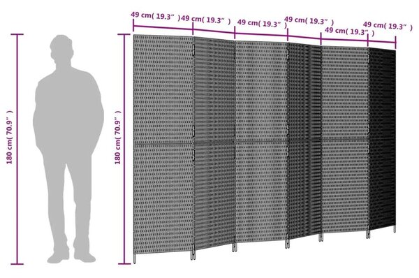 VidaXL Polyrattan Térelválasztó - Fekete - 6 Panel - 294x180cm