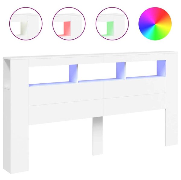 VidaXL fehér szerelt fa LED-es fejtámla 200 x 18,5 x 103,5 cm