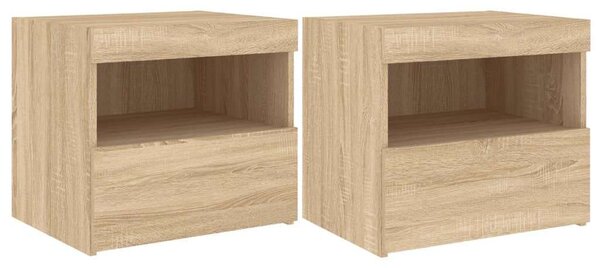 LED-es Éjjeliszekrény szett - Sonoma Tölgy - 2 db - 50x40x45 cm