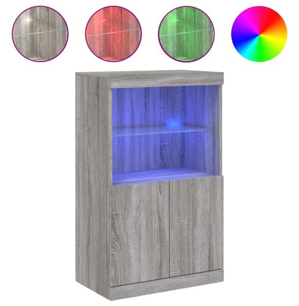 VidaXL LED-es Tálalószekrény - Sonoma Szürke - 60,5x37x100 cm