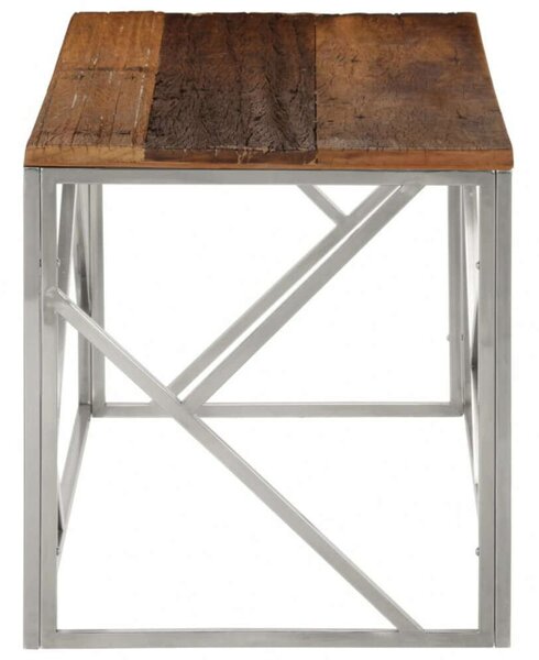 Modern Dohányzóasztal - Tömör Fa és Acél - 110x45x45 cm
