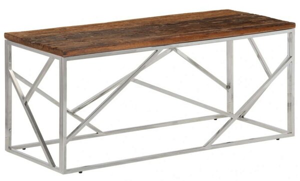 Modern Dohányzóasztal - Tömör Fa és Acél - 110x45x45 cm