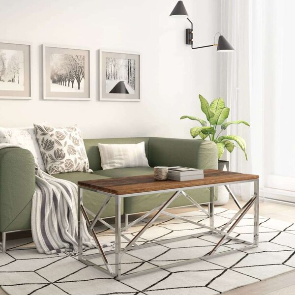 Modern Dohányzóasztal - Tömör Fa és Acél - 110x45x45 cm
