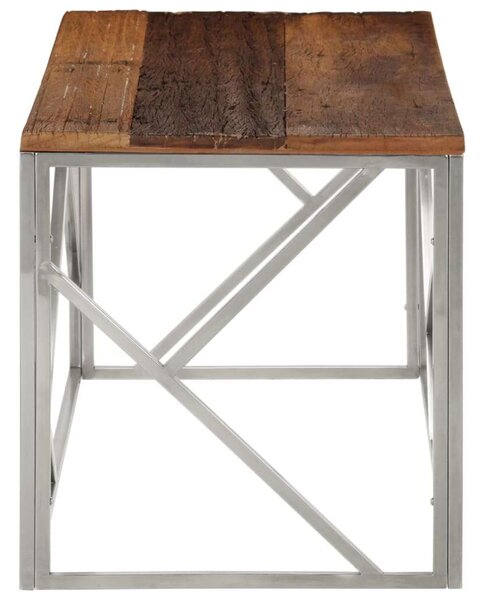 Modern Dohányzóasztal - Tömör Fa és Acél - 110x45x45 cm