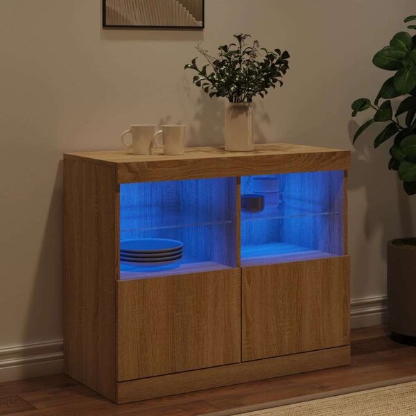 VidaXL LED Tálalószekrény - Sonoma Tölgy - 81x37x67 cm